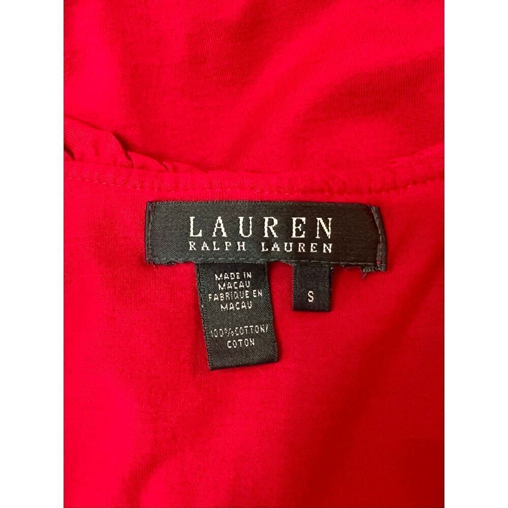 Lauren Ralph Lauren Women's Ruffle V-Neck Button Sleeveless Blouse Top Red Small - Picture 5 of 5